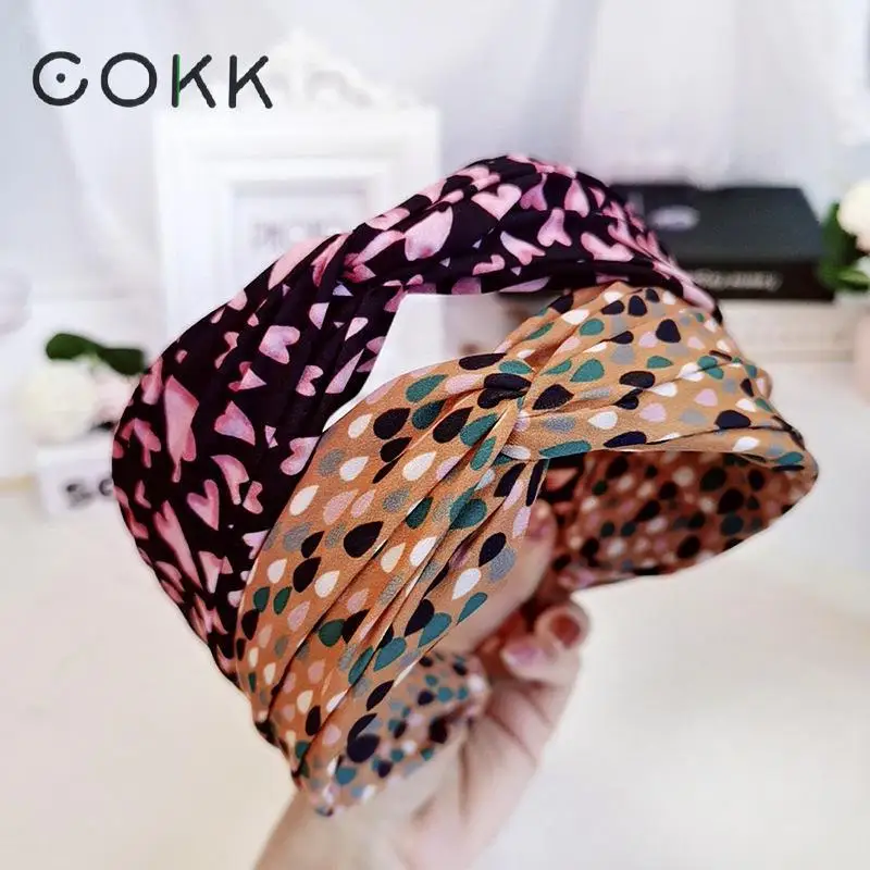 

COKK Heart Dot Pattern Hairbands Hair Accessories For Women Girls Head Band Korean Style Cross Hairband Headwrap Sweet