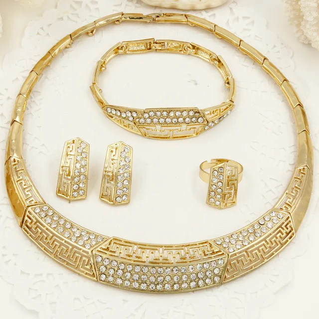 2017 Dubaï Cristal Mariée ensembles De bijoux De Mariage Italie De Mode Femmes D\u0027or