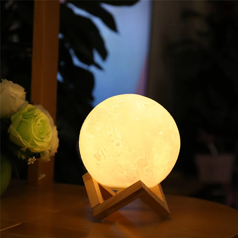 Луна лампы Перезаряжаемые 3dprint сенсорный выключатель 2 Цвет изменение 15 см индукции ночник Спальня прикроватной тумбочке Home Decor творческий подарок