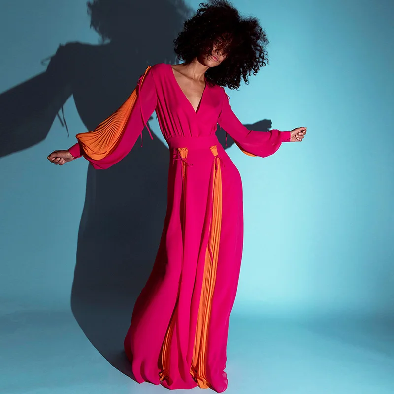 

Maxi Dress Fashion Celebrity Night Club Party Long Latern Sleeve V-Neck Sexy Women Long Dresses New Arrival