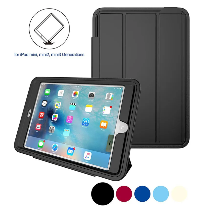 

For iPad Mini 4 Case, Three Layer Drop Protection Rugged Protective Heavy Duty Case with Magnetic Smart Auto Wake / Sleep Cover