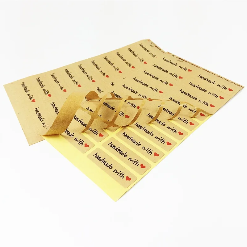 

100pcs/lot Kraft Paper Seal Label Sticker "Hand Made With Heart" For Handmade Products Package Decoration DIY Cake Gift Label