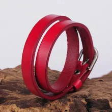 G557 красный байкер рок классический двойной обёрточная бумага кожа воловья кожа Пряжка браслет манжета