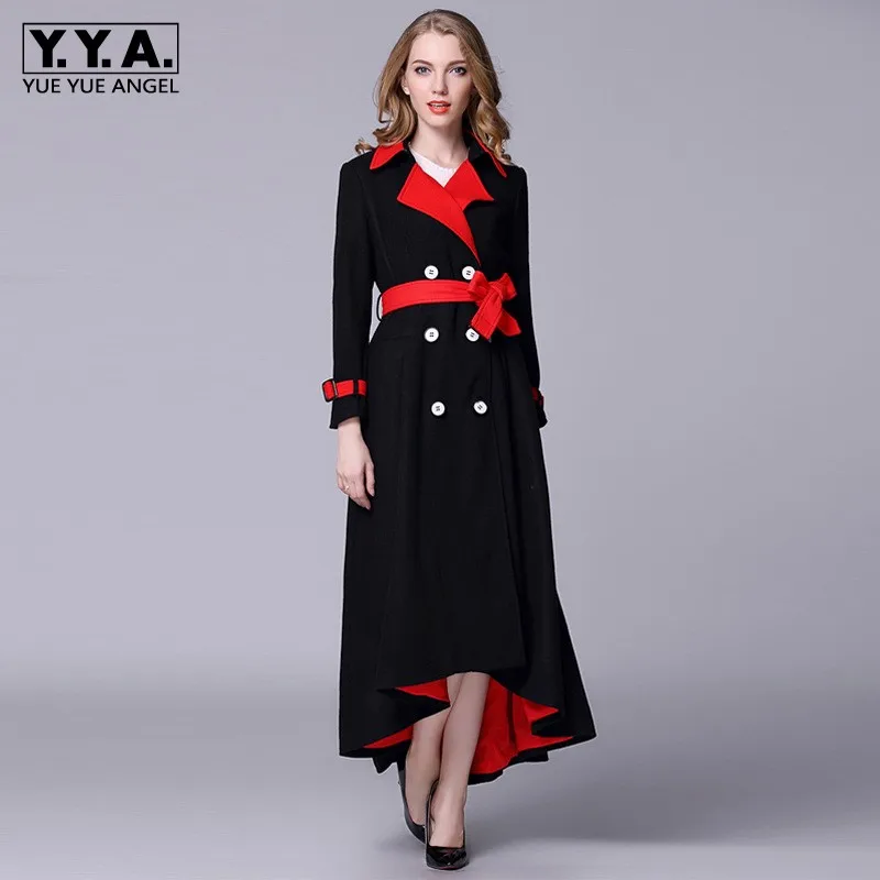 

Winter Top Women Double Breasted Long Wool Blends Coat Fashion Elegant Belt Turn Down Collar Thick Warm Overcoat Female S-L
