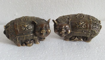 

WBY Metal Crafts A pair of Chinese antique bronze money Lucky Pig statue/sculpture fast size: H7,W6,L11CM