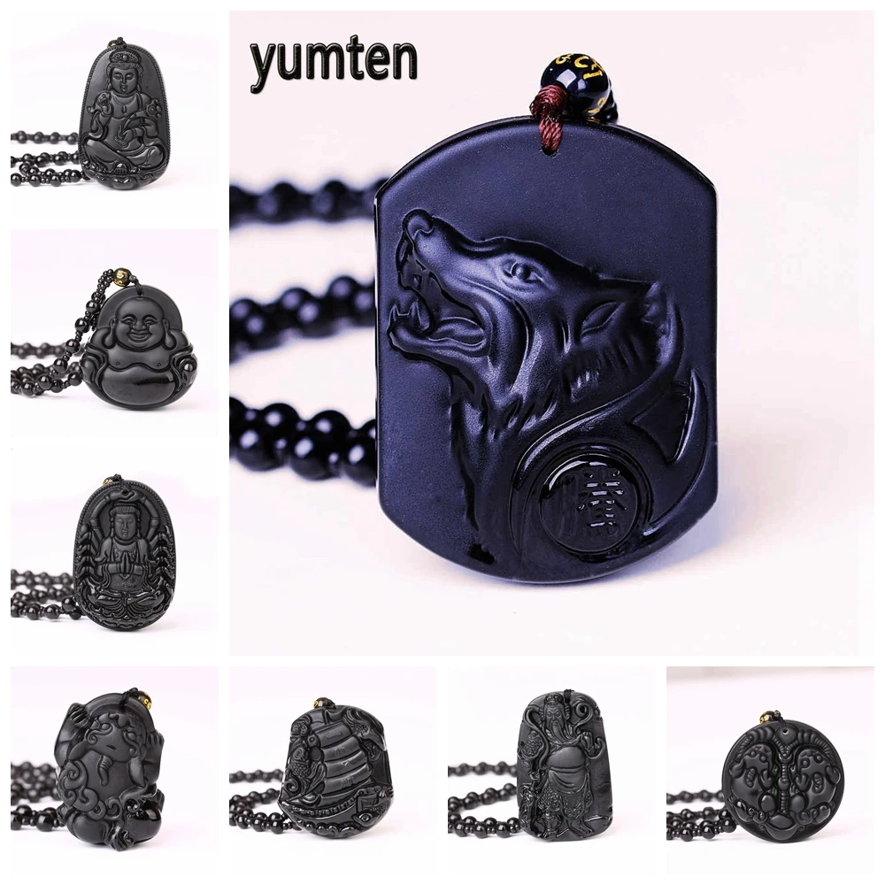 Yumten Obsidian ожерелье подвеска с дизайном волк свитер цепь аксессуары для амулетов
