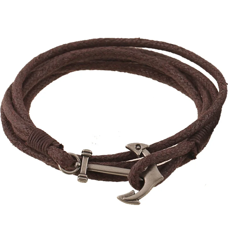 

Europe and The United States Popular Wax Rope Anchor Bracelet Hand-woven Leather Bracelet Nautical Wind Jewelry Men's Hand Rope