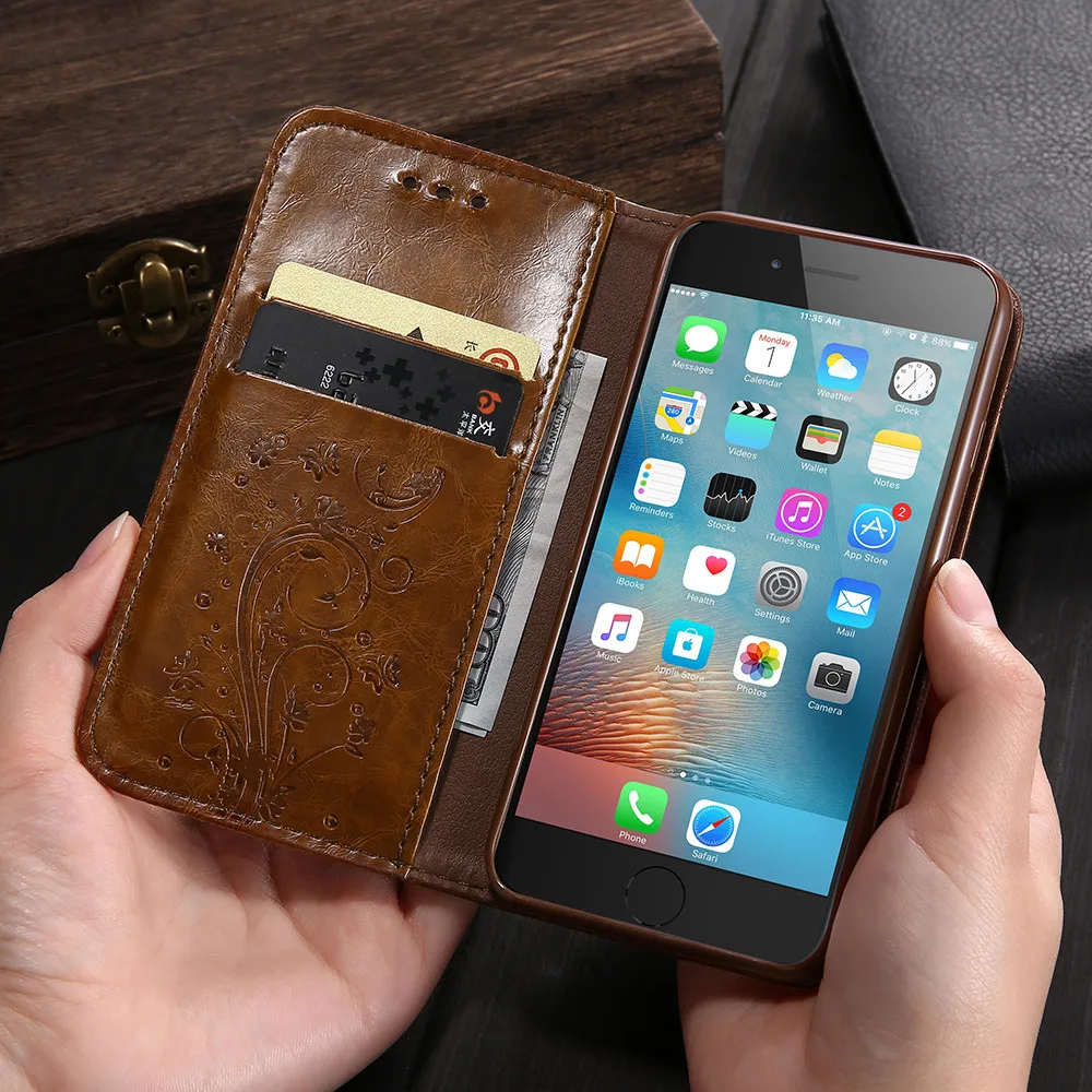 Кожаный флип чехол FLOVEME в стиле ретро для iPhone X XR XS MAX чехлы телефонов с отделениями