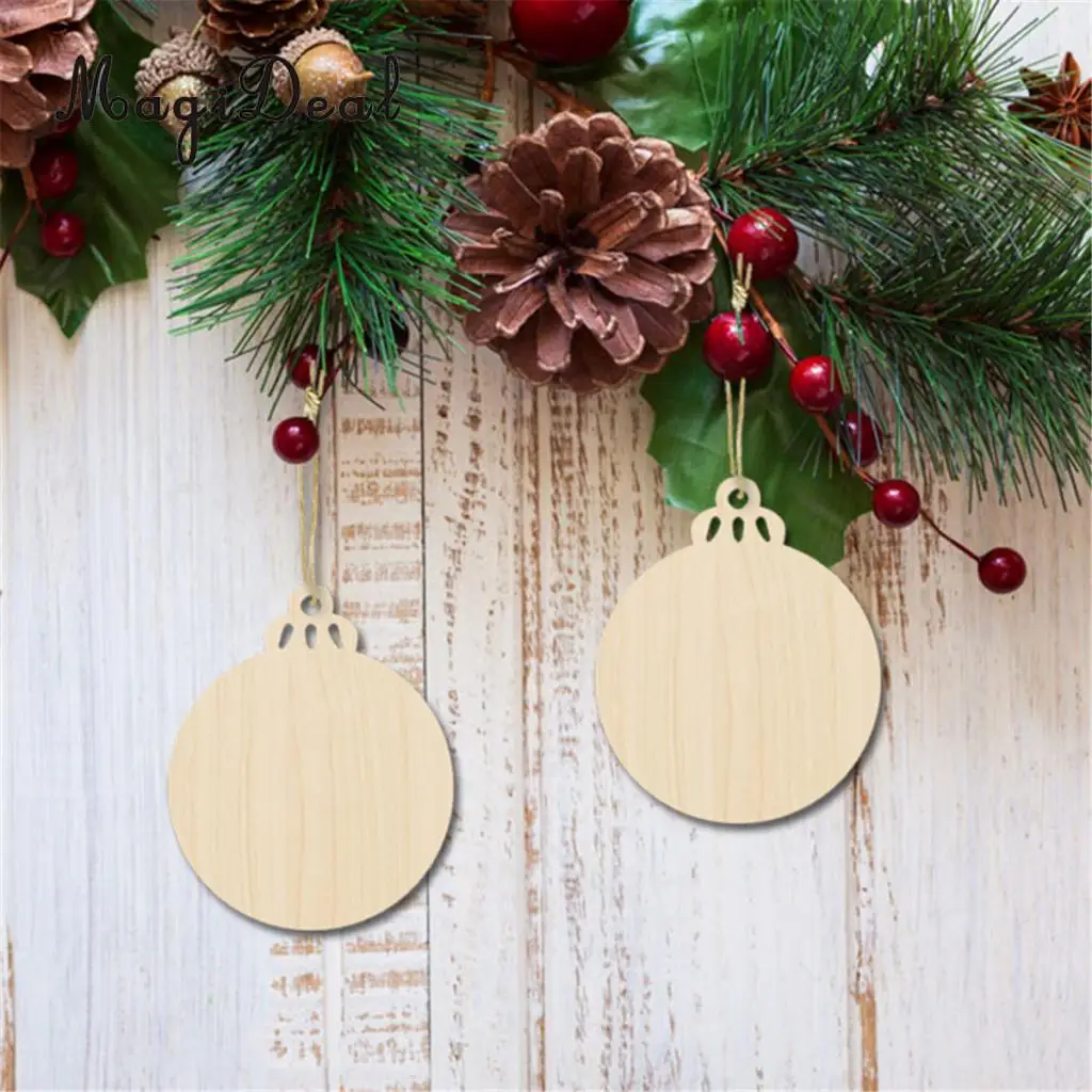 MagiDeal 5 PCS Wood Christmas Tree Kids Crafts Hanging Ornament decorated with stains inks paint with String for Xmas Decoration