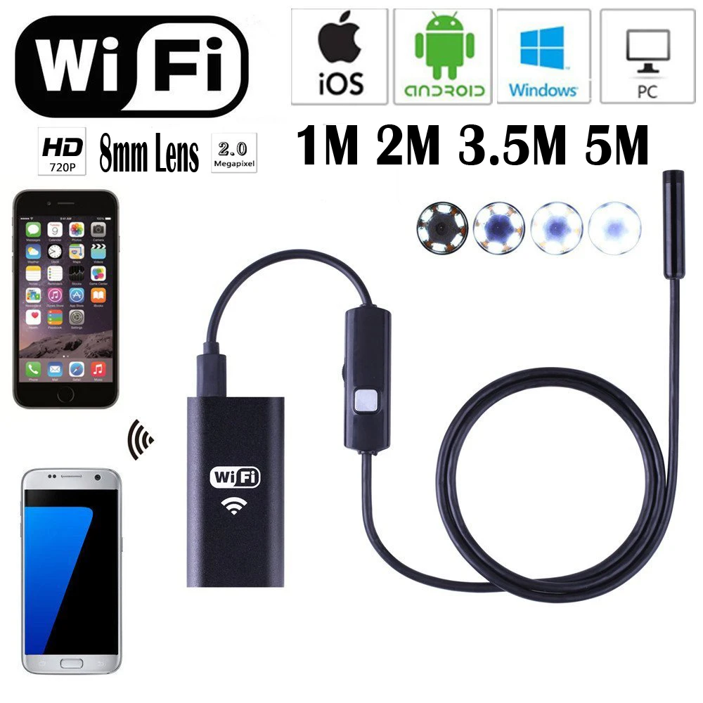 HD 720P Waterproof Smart WIFI Endoscope 8mm Inspection Snake Camera Borescope Video Inspection Camera for IOS