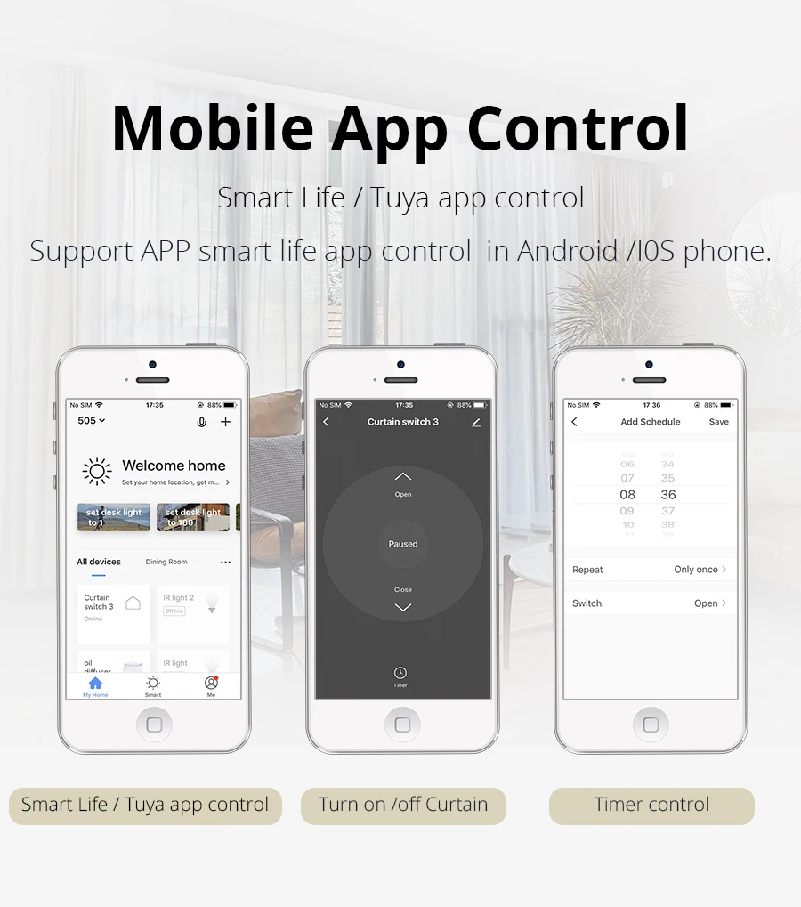 tuya Vida Inteligente APP Controle Sombra Rolo Muda 110 V 220 V Preto
