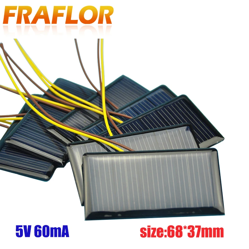 

10Pcs/lot Solar Panel Solar Cell Polycrystalline Silicon Placa Solar DIY Panneau Solaire Solar Cells Modules 5V 60mA 68*37*3mm