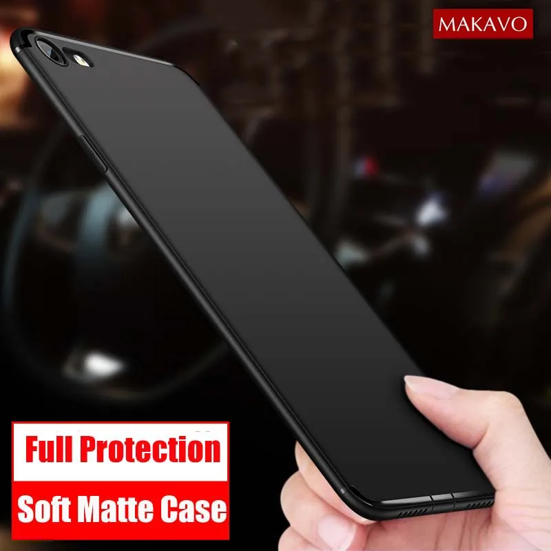 

MAKAVO For iPhone 7 8 Case 360 Protection Soft Silicone Housing Slim Matte Phone Cases For iPhone8 iPhone 8 Plus 7 7Plus Cover