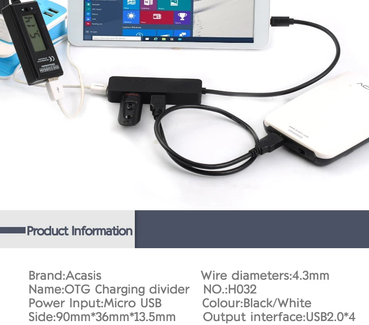 Высокое качество ACASIS H032 4 порта OTG Micro usb-хаб USB2.0 адаптер 1.5A зарядный кабель зарядное устройство трансмиссон кабель разветвитель