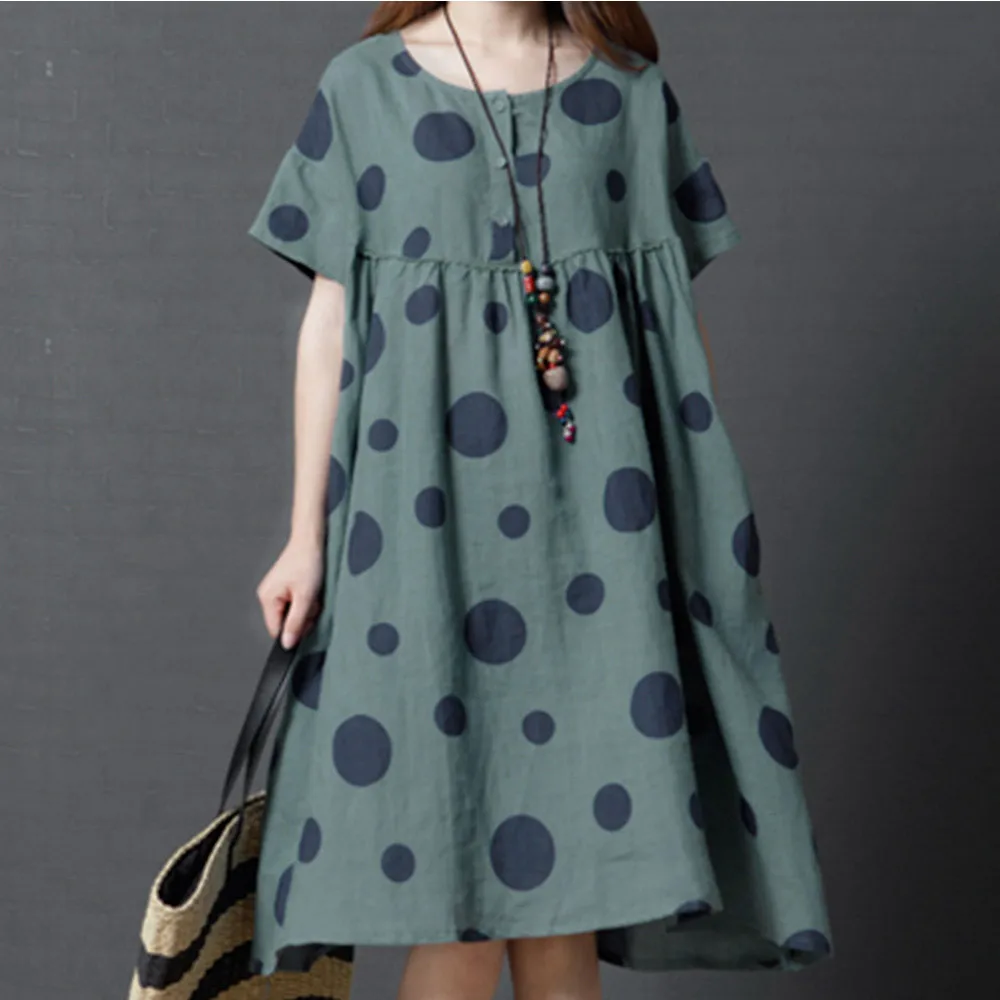

Telotuny summer plus size Loosen Casual Dot women dresses cotton linen dress women zwangerschaps jurk voor fotografie JL 24