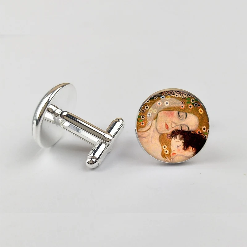 Klimt поцелуй запонки ретро картина маслом Хрустальные стеклянные запонки из кабошона для рубашки запонки для мужчин и женщин ювелирные изделия аксессуары - Окраска металла: silver15