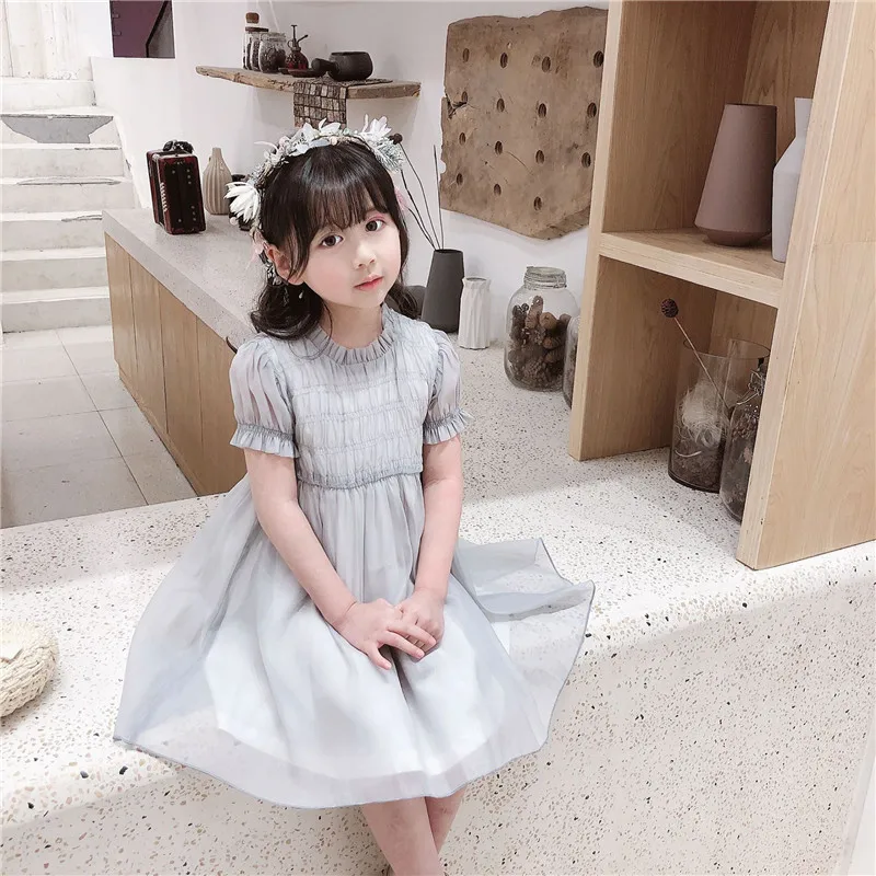 

2019 Summer Cute Studded Solid Baby Girls Pink&Grey Smocking Dress Party Boutique Dress for Girls Cherry Clothes Petticoat