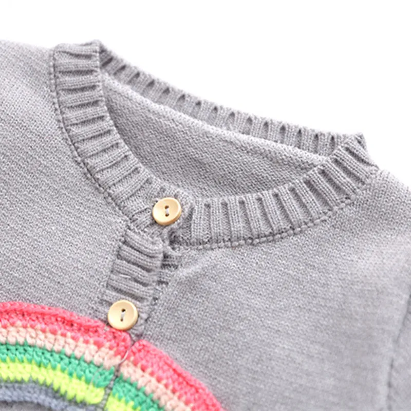 DFXD Baby Girls Knitwear Spring Autumn Long Sleeve Single-breasted Sweaters Fashion Rainbow Spliced Kids Cardigan Sweater 2-8Y DFXD Baby Girls Knitwear Spring Autumn Long Sleeve Single-breasted Sweaters Fashion Rainbow Spliced Kids Cardigan Sweater 2-8Y