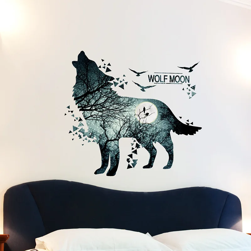 Buy howling wolf wall stickers ninght scenery