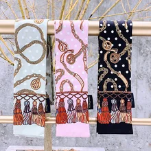 Yishine, 9x116 см, 3 цвета, для женщин, плоский угол, в горошек, на цепочке, с кисточками, узкая, стильная, длинная, обёрточная бумага, шарфы, шаль, платок, сумка, Декор