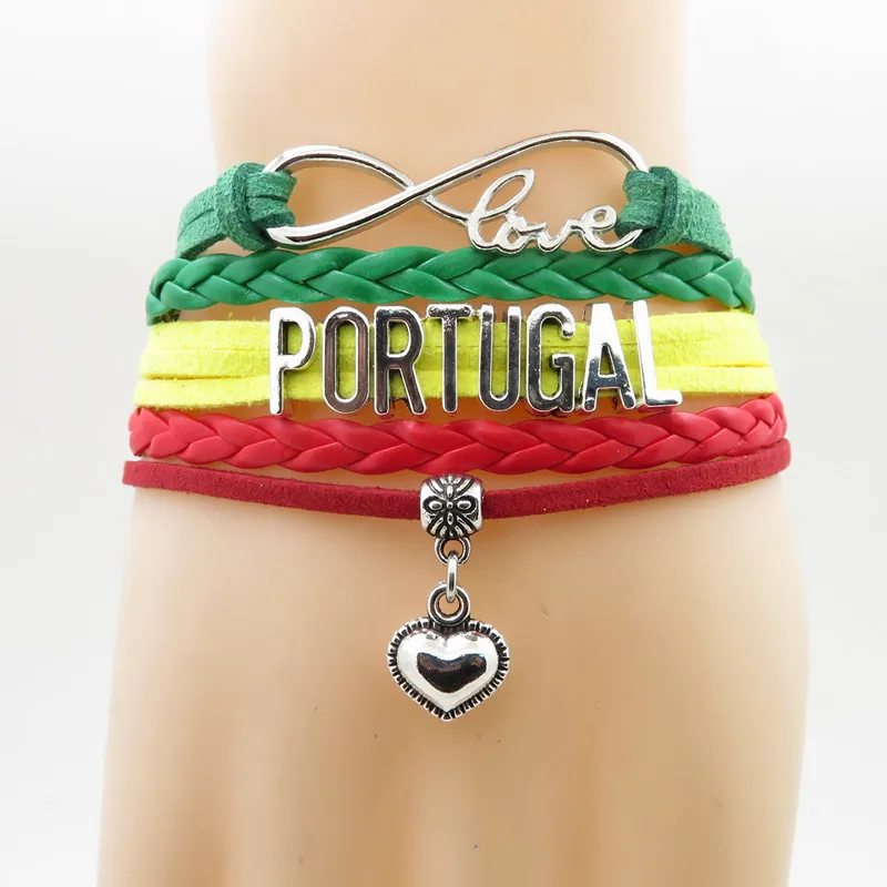 

handmade bracelet Infinity love portugal Bracelet country portugal flag heart Charm leather wrap bracelet & bangle jewelry