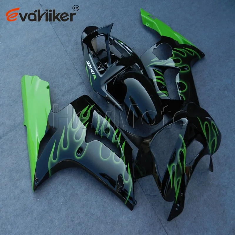 

Обтекатель из АБС-пластика для ZX6R 2003 2004 зеленое пламя ZX-6R 03 04, комплект кузова, панели мотоцикла, литьевая форма