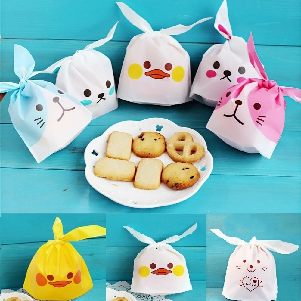 

10Pcs Cute Rabbit Ear Cookie Bags Gift Bags Candy Biscuits Duck Panda Snack Baking Package Wedding Party Favors Decor