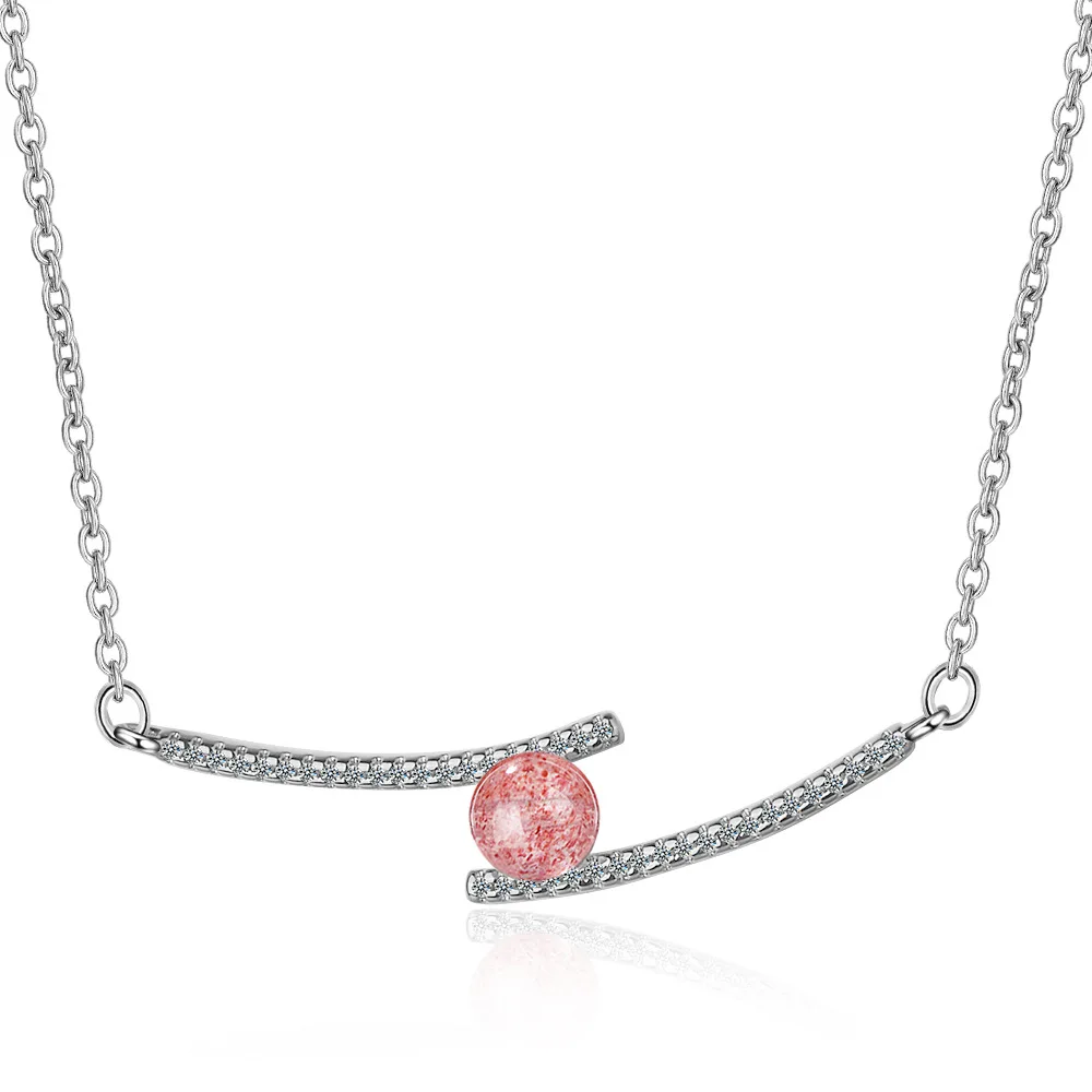 

Women 925 Sterling Silver Chain Chokers Necklace Strawberry Crystal Moonstone Beads Geometric Pendant Necklace for Wedding
