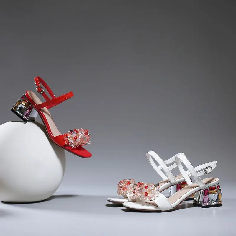 MORAZORA/ г., босоножки из натуральной кожи женская обувь вечерние свадебные туфли на высоком квадратном каблуке с пряжкой и кристаллами Летняя обувь Стразы