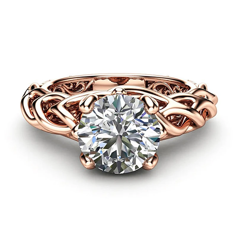 Романтическое розовое золото цвет с большим круглым цирконием обручальное кольцо кристалл Роскошные обручальные кольца для женщин вечерние ювелирные изделия подарок anillos