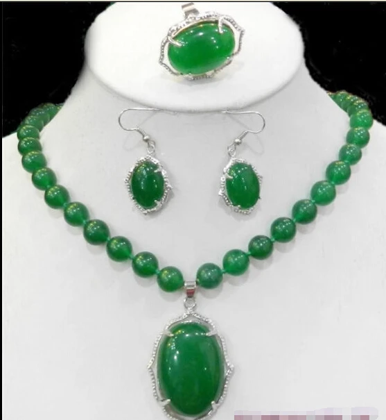 

FREE SHIPPINGNatural Charming Green Jade Necklace Ring Earring Jewelry Sets YL107