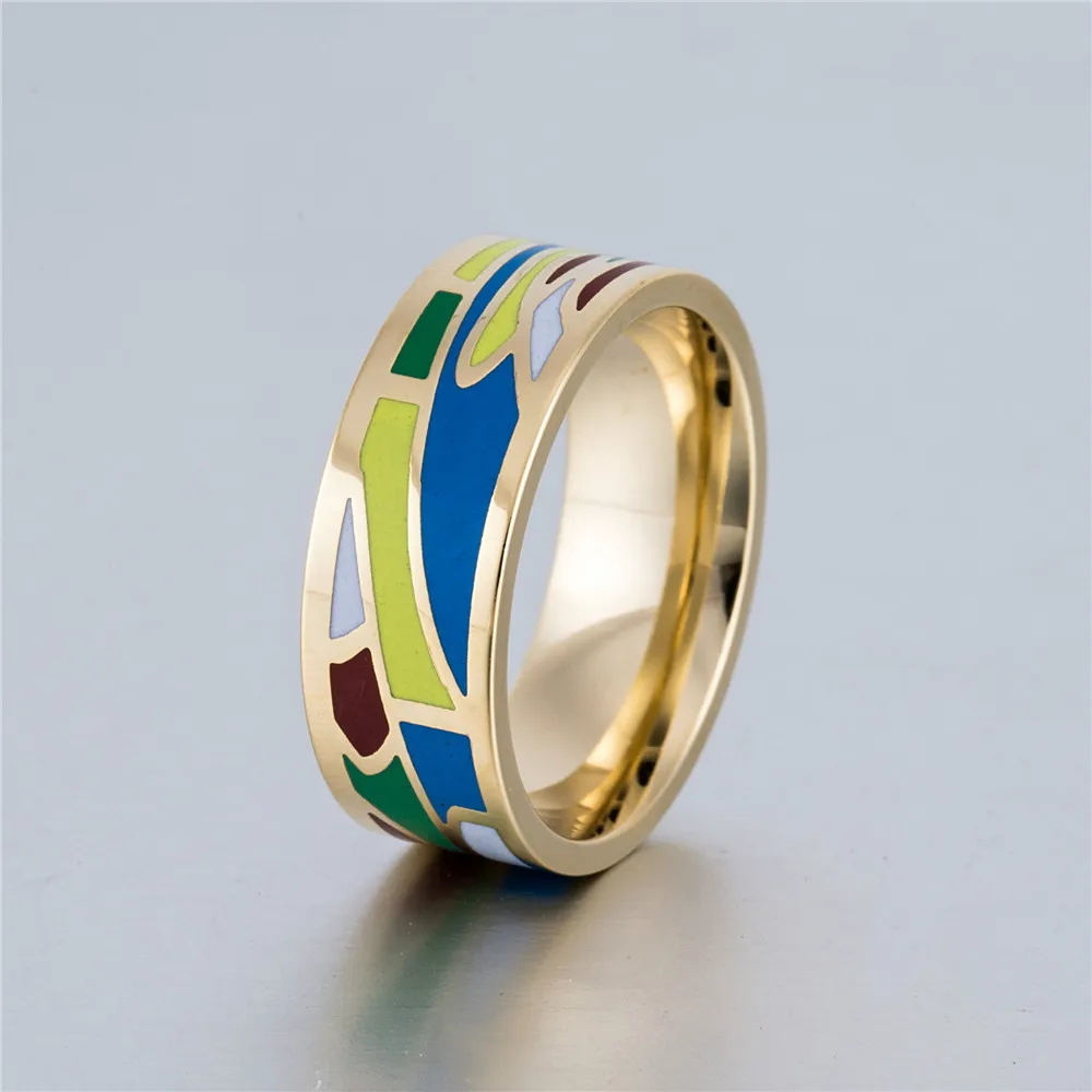 Colorful Enamel Jewelry Geometry Rings Female Ceramic Stainless Steel Rings Women Holiday Gift