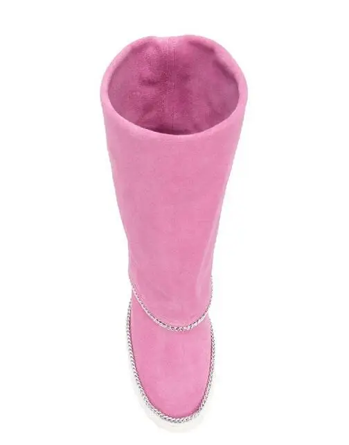 Пикантные замшевые ботинки с цепочкой; цвет синий, розовый; золотистые ботинки на скрытой металлической танкетке; зимние ботинки на резиновой подошве
