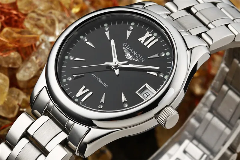 Womens Watches GUANQIN Date Luminous Rainstone Automatic Watch Waterproof Mechanical Watch Brand Luxury Stainless Steel Back (17)