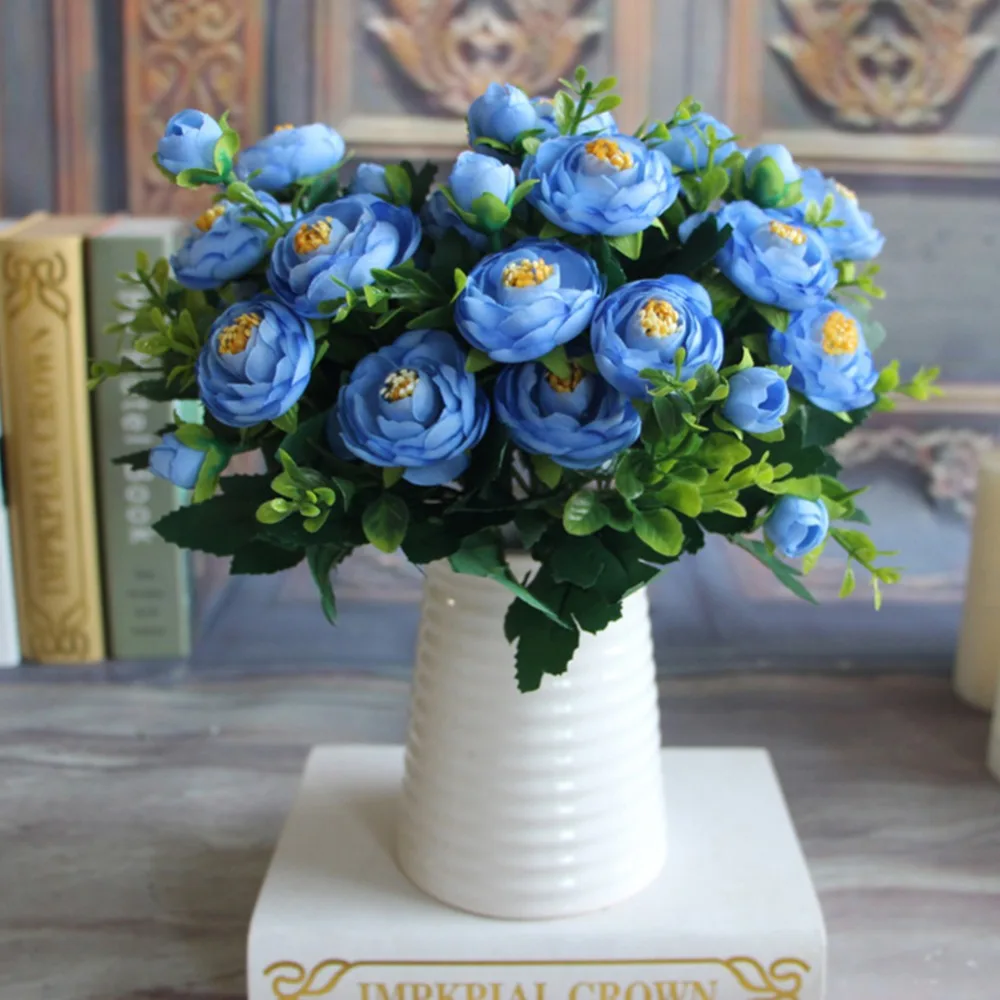 

Dropship New Silk Fake Flowers European 1 Bouquet Artificial Flowers Fall Vivid Rose Fake Leaf Wedding Home Party Decoration