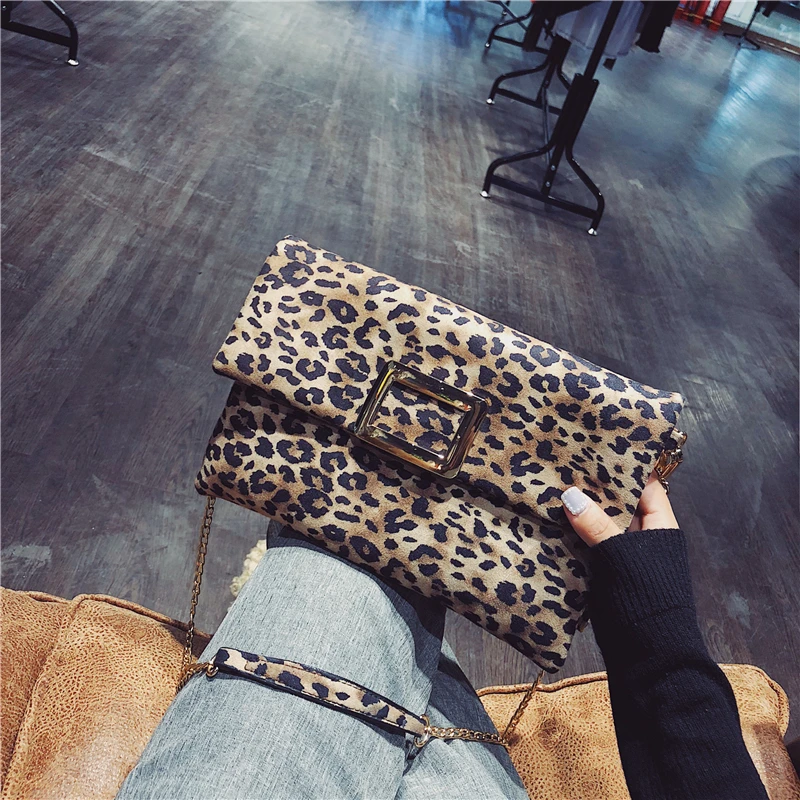 Leopard Конверт муфты для Для женщин мода складной Винтаж кожа Сеть Crossbody сумка женская сумка