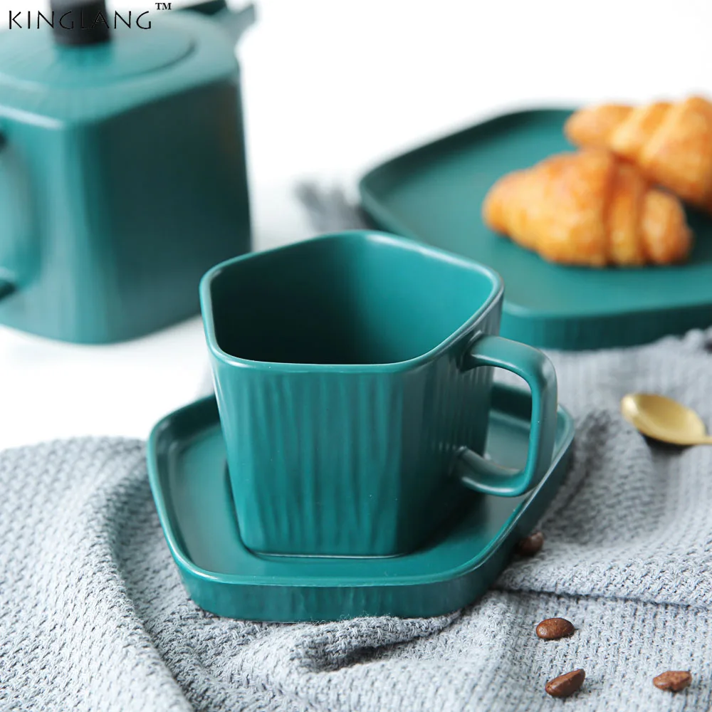 

high quality elegant green coffee teapot milk mug with saucer ceramic homeware