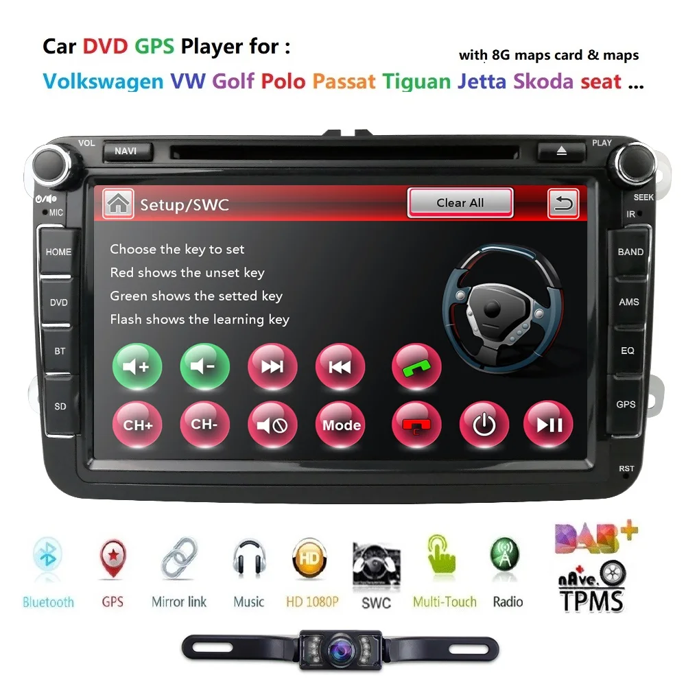 Clearance Ossuret 2Din 8Inch Car DVD Player For V W/Volkswagen/Passat/POLO/GOLF/Skoda/Seat/Leon DAB+ GPS RDS SWC rear camera FM/AM radio 1