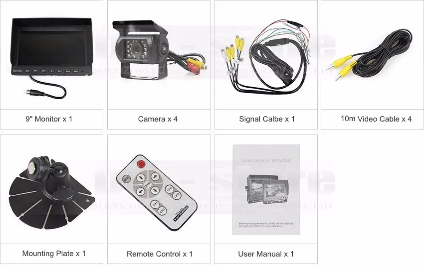 DIYSECUR 9 дюймов Сплит четырехъядерный дисплей монитор заднего вида Автомобильный монитор+ 4 x CCD ИК камера заднего вида водонепроницаемый для автомобиля грузовика автобуса