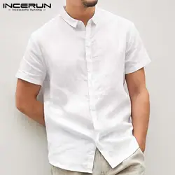 Повседневная рубашка с коротким рукавом для мужчин, свободные топы с отворотом, 2019, уличная Однотонная рубашка Camisa Social, винтажные брендовые