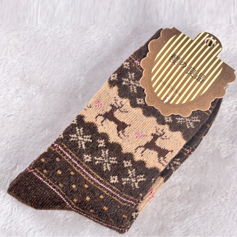 5 пар/упак. рождественские носки с золотым оленем и кроличьим мехом осень-зима, сохраняющие тепло женские носки с оленем Рождественский подарок AQ968187