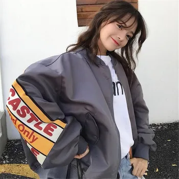 

Spring Autumn Women Rock Punk Print Letters Baseball Loose Cotton Thicken Thermal Bomber Jacket Harajuku Warm Streetwear Coats