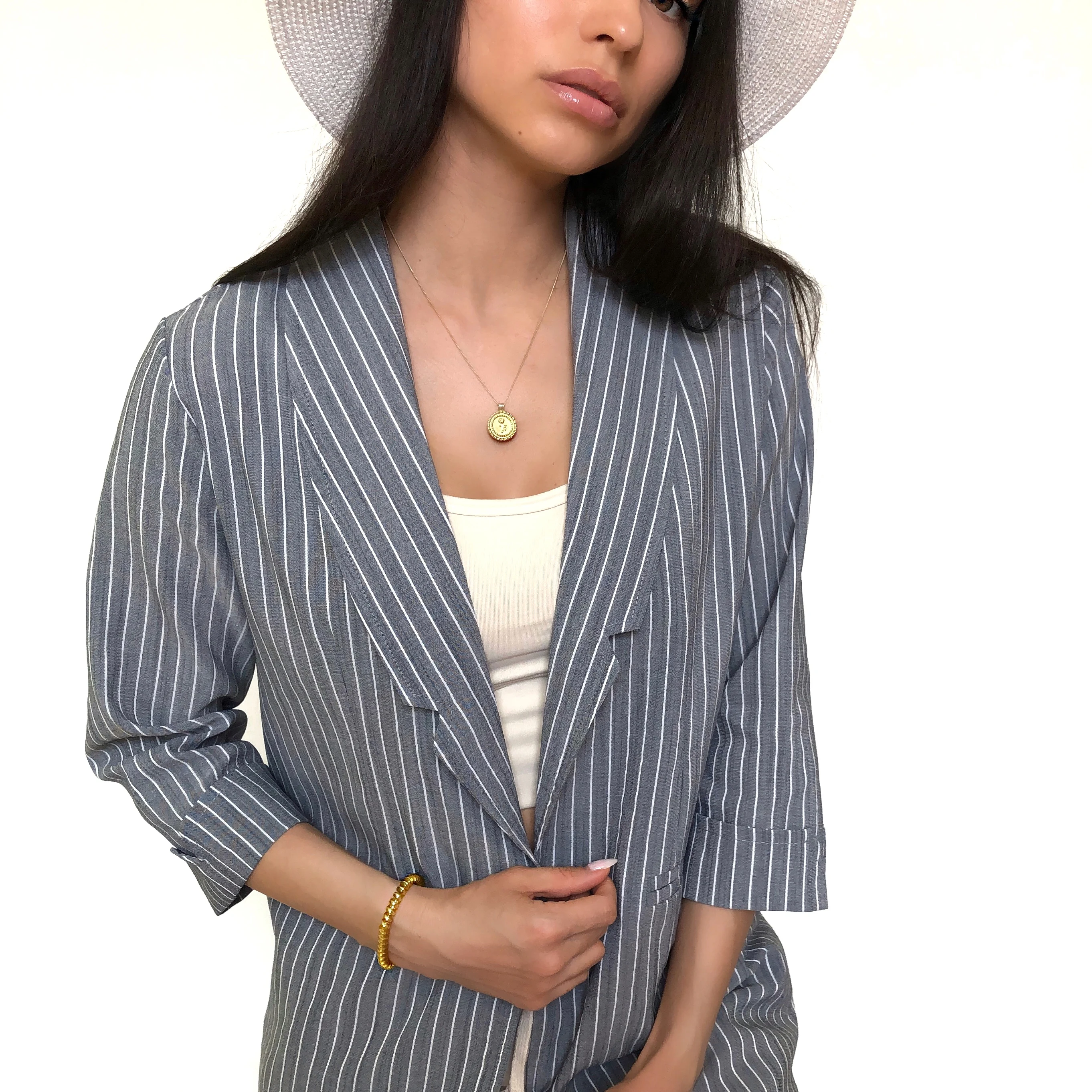 الكلاسيكية مخطط النساء سترة معطف حقق طوق الإناث طويلة ضئيلة الدعاوى معطف الكورية الأزياء 2019 الربيع مكتب سيدة السترة