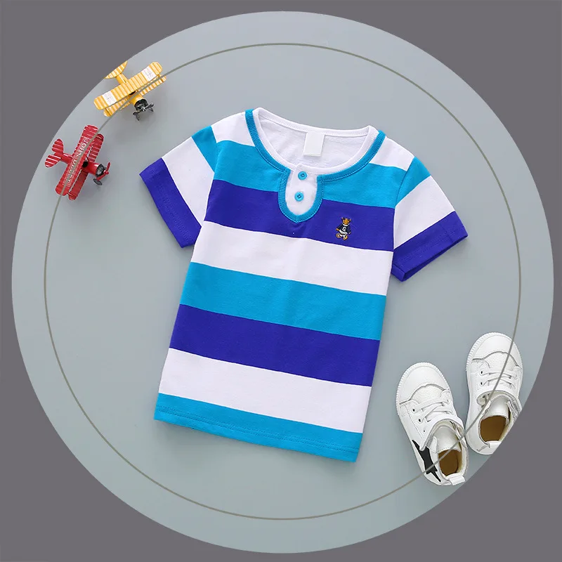Детская футболка с короткими рукавами; летняя футболка для маленьких девочек; vetement enfant fille; рубашки в цветную полоску