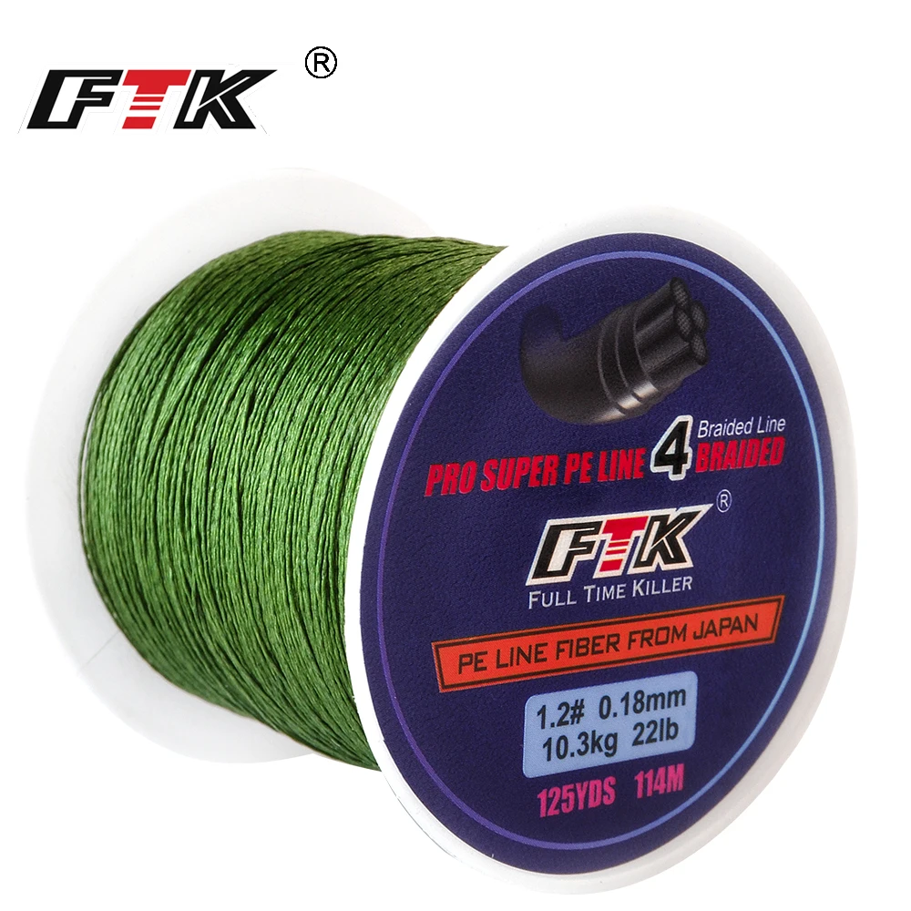FTK 114M/300M/500M 125Yards PE Braided Wire Fishing Line 4 Strands 0.10mm-0.40mm 8LB-60LB Japan Strong Multifilament Fiber Line