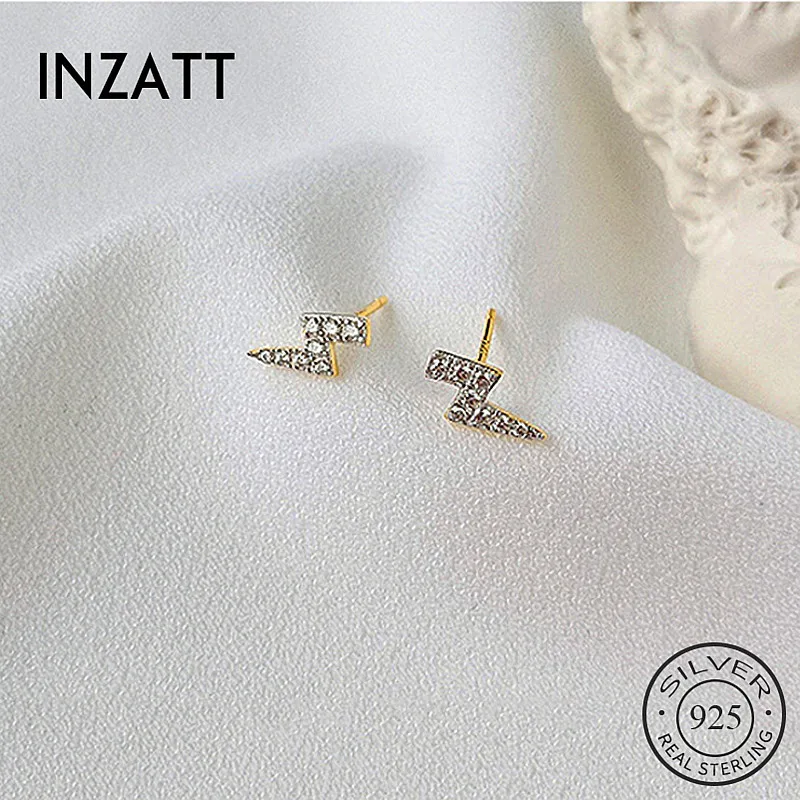 

INZATT Real 925 Sterling Silver Minimalist Zircon Lightning Stud Earrings For Charming Women Punk Fine Jewelry 2019 New Gift
