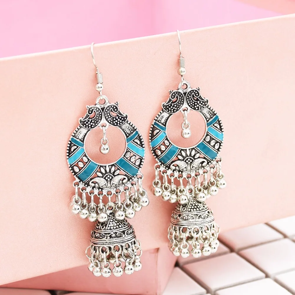 Женские винтажные серьги с бусинами Jhumka Серьги-кисточки серебряного цвета в