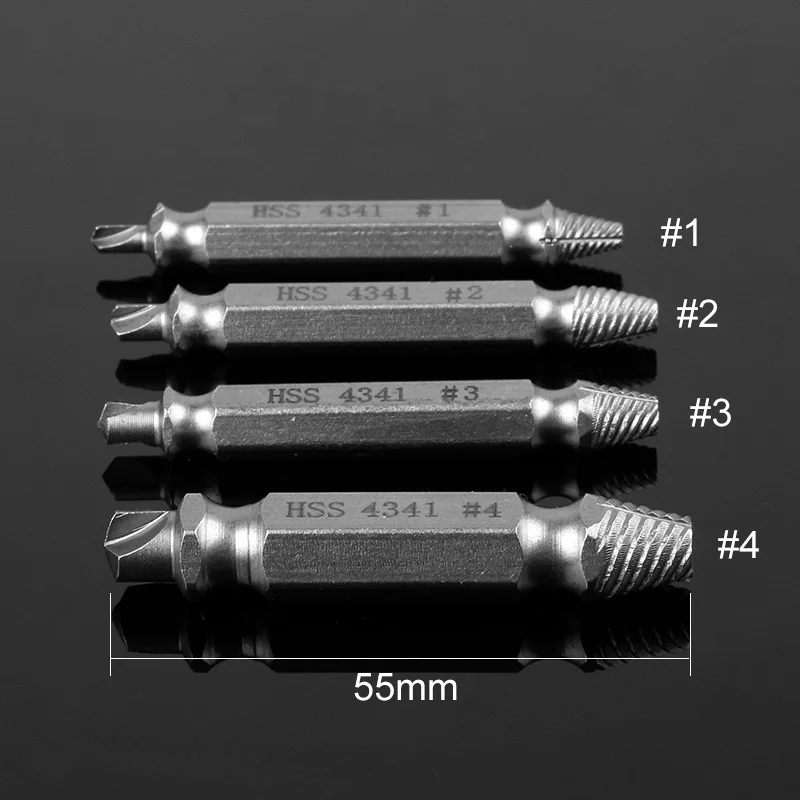 

1Sets Steel Broken Speed Out Damaged Screw Extractor Drill Bit Guide Set 4pcs Broken Bolt Remover Easy Out Set Alloy Steel Tool
