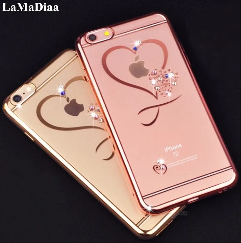 Для iphone 6 6s 7 8 Plus чехол с покрытием рамка позолоченная блестящая Алмазная TPU