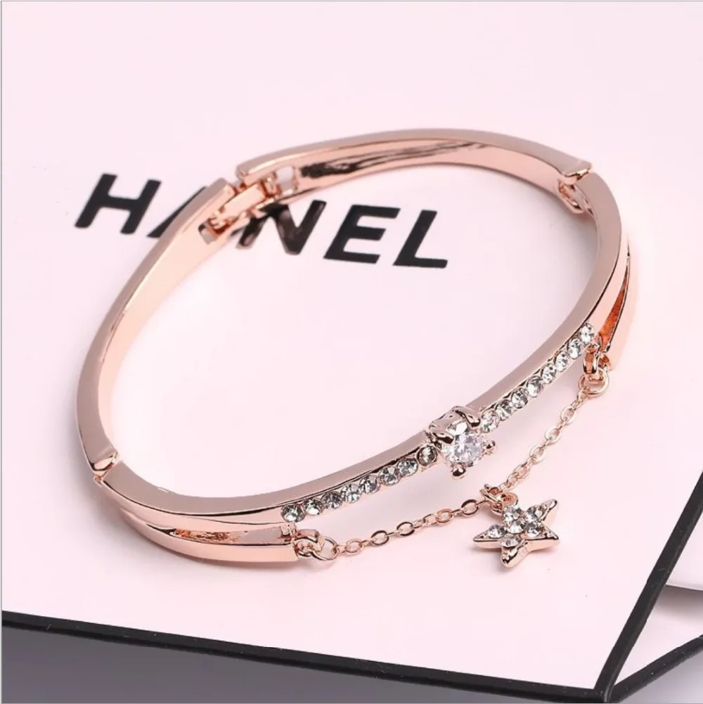 Luxury Famous Brand Jewelry Rose Gold Stainless Steel Bracelets& Bangles Female Heart Forever Love Charm Bracelet for Women